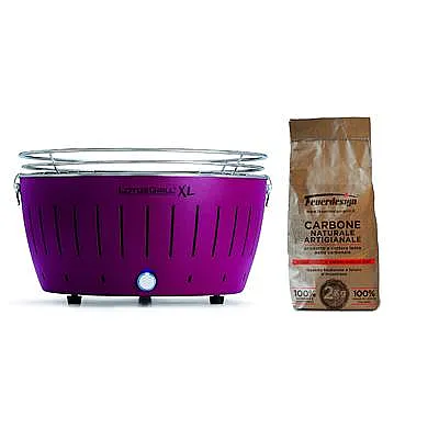 barbacoa de carbón portátil xl con cable usb - morada + carbón natural 2 kg